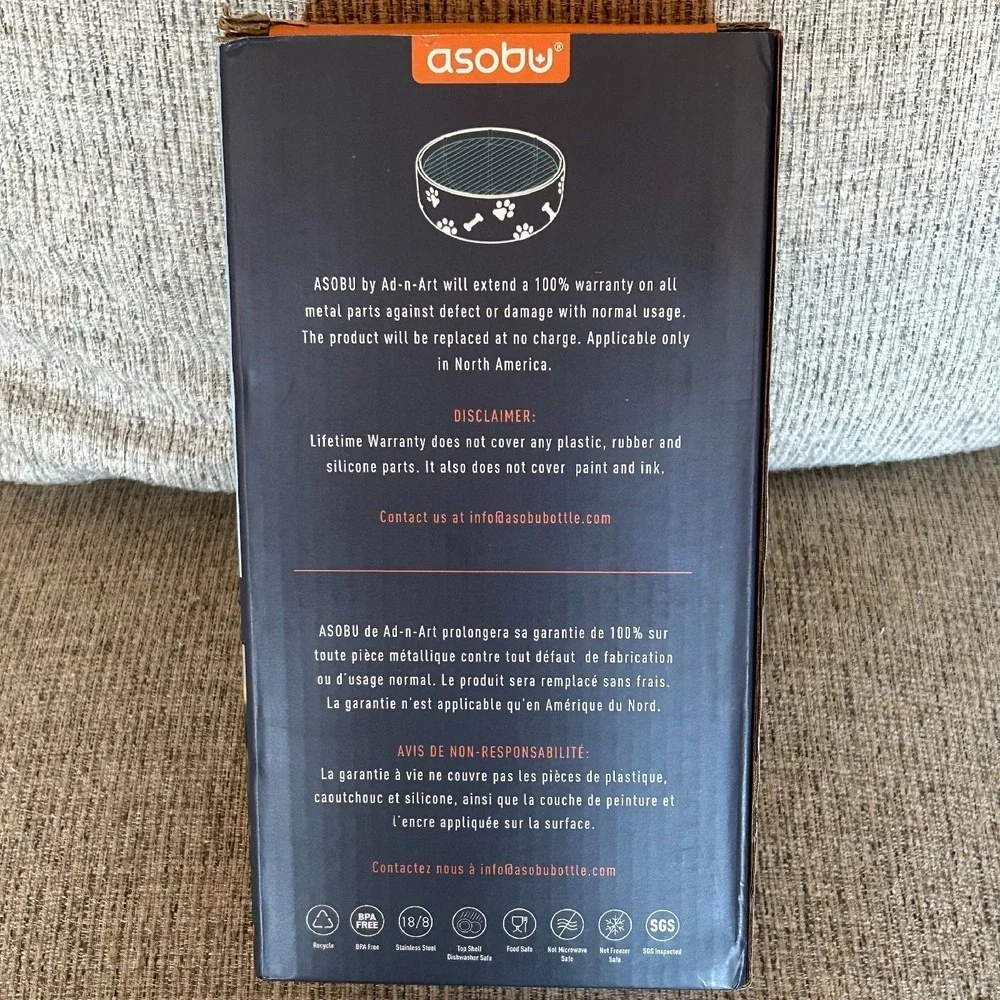 Asobu Dog Bowl Bottle Insulated Water Bottle‎ Detachable Bowl Base 37 oz NEW BOX